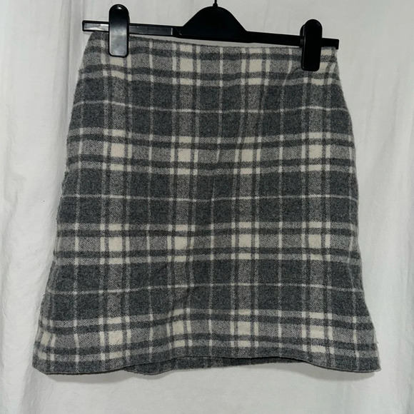 gray & white plaid wool blend mini skirt size 2 - Picture 1 of 3